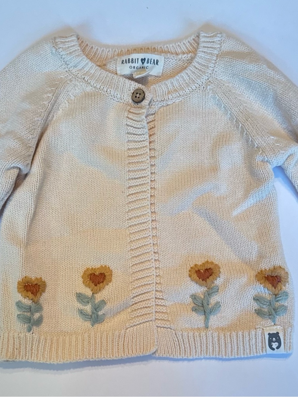 Rabbit & Bear Organic Cream Floral Knit Cardigan - Girls